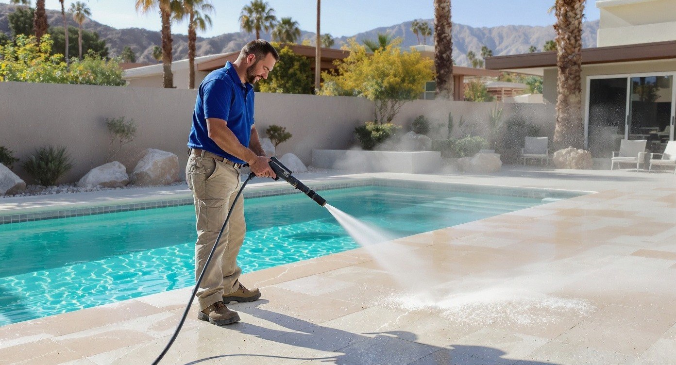 Pressure washing a Palm Springs driveway